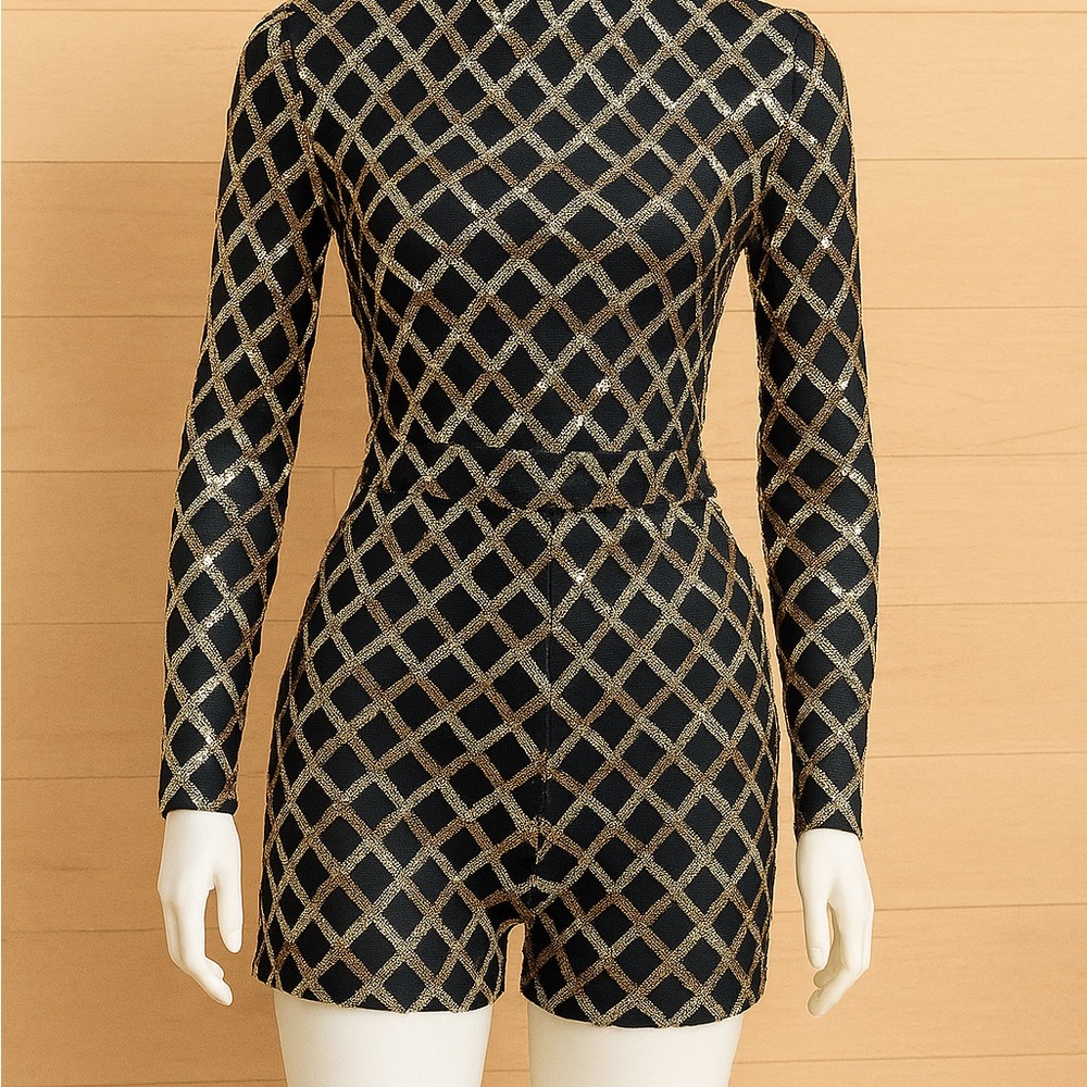 Black and Gold Geometric Patterned Jumpsuit